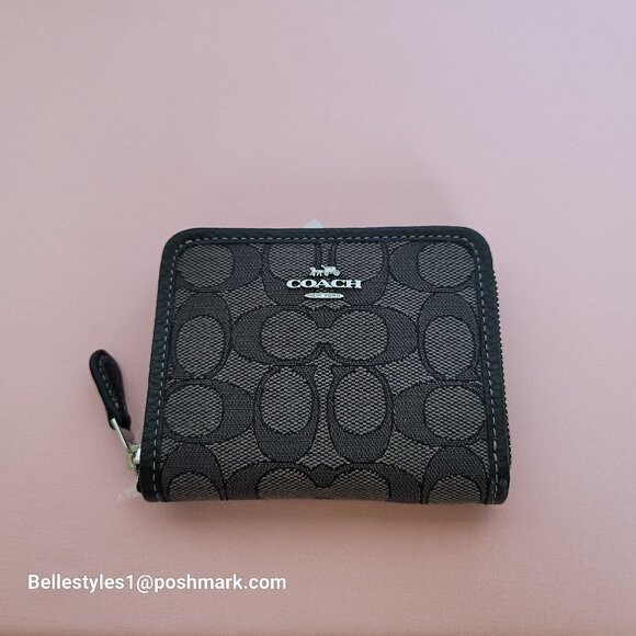 COACH Small Zip Around Wallet  With ID Window In Signature Jacquard -Black SB⭐ - Picture 5 of 16
